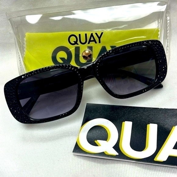 Brand New Quay Black Inside Scoop Bling Gradient Smoke Lens Rectangle Sunglasses main image 6